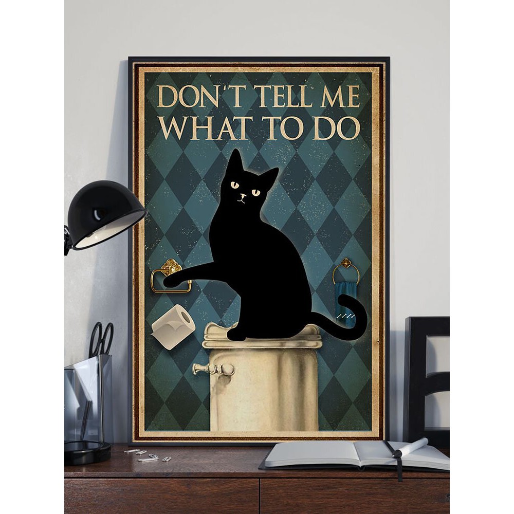 Black Cat And Geometric Pattern Canvas Painting Unframed Wall Art Canvas Living Room Home Decor