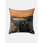 Black Cat Pattern Linen Cushion Cover Home Sofa Art Decor Throw Pillowcase