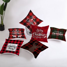 Black and Red British Style Christmas Series Winter Throw Pillow Case Home Sofa Christmas Decor