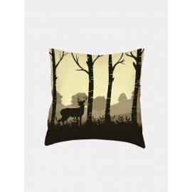 Cartoon Animal Scenery Pattern Linen Cushion Cover Home Sofa Art Decor Throw Pillowcase