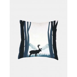 Cartoon Animal Scenery Pattern Linen Cushion Cover Home Sofa Art Decor Throw Pillowcase