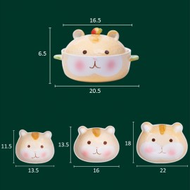 Cartoon Ceramic Bowls Dishes Children Girls Creative Noodle Bowl Household Small Hamster Cutlery Set