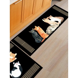 Cartoon Cute Cat Pattern Soft Anti-slip Door Blanket Rug Carpet Kitchen Floor Mat Indoor Outdoor Decor