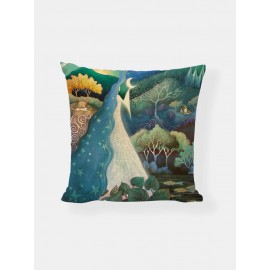 Cartoon Nature Landscape Pattern Linen Cushion Cover Home Sofa Art Decor Throw Pillowcase