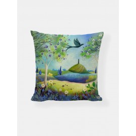 Cartoon Nature Landscape Pattern Linen Cushion Cover Home Sofa Art Decor Throw Pillowcase