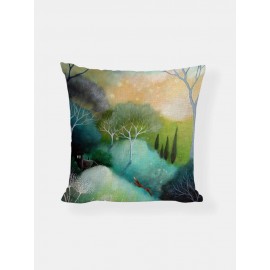 Cartoon Nature Landscape Pattern Linen Cushion Cover Home Sofa Art Decor Throw Pillowcase