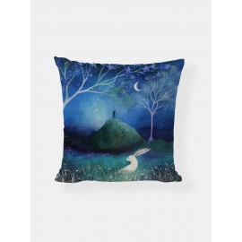 Cartoon Nature Landscape Pattern Linen Cushion Cover Home Sofa Art Decor Throw Pillowcase