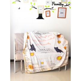 Cat And Letter Pattern Blanket Coral Fleece Lunch Break Sofa Blanket Air Conditioning Blanket