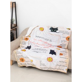 Cat And Letter Pattern Blanket Coral Fleece Lunch Break Sofa Blanket Air Conditioning Blanket