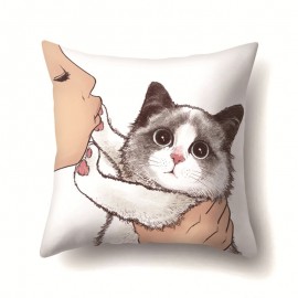 Cat Geometric Creative Single-sided Polyester Pillowcase Sofa Pillowcase Home Cushion Cover Living Room Bedroom Pillowcase