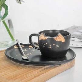 Cat Gold Ceramic Coffee Cup Dish Restaurant With Dish Water Cup Office Cup