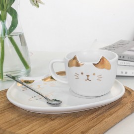 Cat Gold Ceramic Coffee Cup Dish Restaurant With Dish Water Cup Office Cup