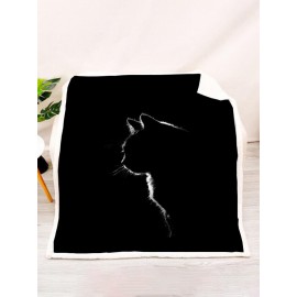 Cat Pattern Black Blanket Coral Fleece Lunch Break Sofa Blanket Air Conditioning Blanket