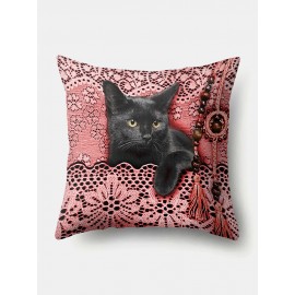 Cat Pattern Linen Cushion Cover Home Sofa Art Decor Throw Pillowcase