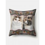 Cat Pattern Linen Cushion Cover Home Sofa Art Decor Throw Pillowcase