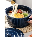 Ceramic Double Ear Bowl Salad Bowl Anti-scalding Instant Noodle Bowl Household