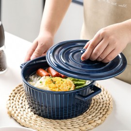 Ceramic Double Ear Bowl Salad Bowl Anti-scalding Instant Noodle Bowl Household