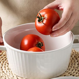 Ceramic Double Ear Bowl Salad Bowl Anti-scalding Instant Noodle Bowl Household