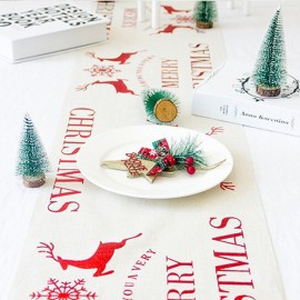 Christmas Linen Tablecloth Christmas Flag Home Party Decorative Elk Tapestry Red Table Runners Cover