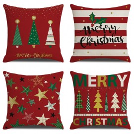 Classical Stripe Star Christmas Trees Linen Throw Pillow Case Home Sofa Cushion Cover Christmas Dec