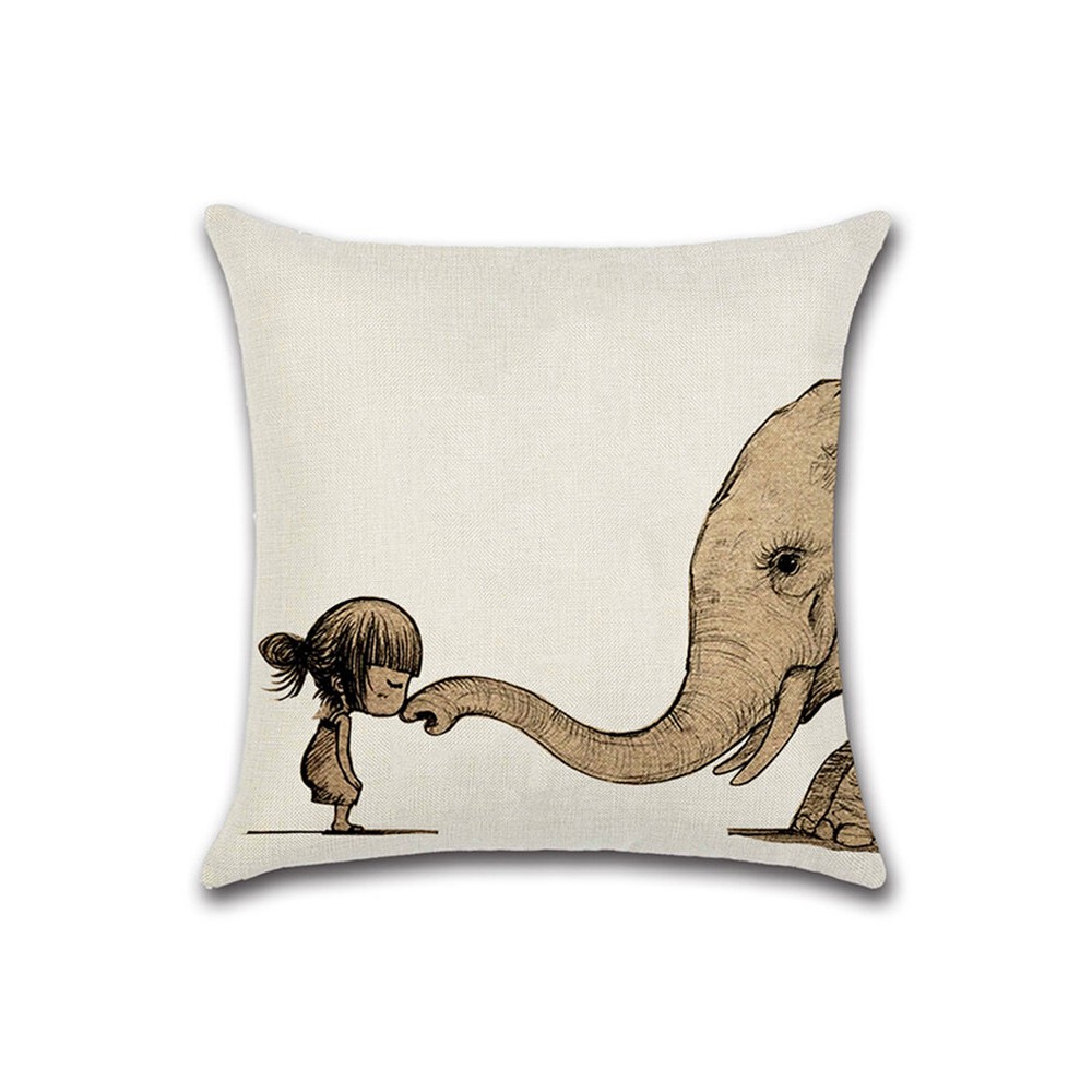 Cotton Linen Animals Whale Elephant Dinosaur Cushion Cover Square Home Decorative Pillowcase