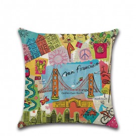 Creative Cartoon Graffiti City View Linen Cushion Cover Home Sofa Decor Office Throw Pillow Cases