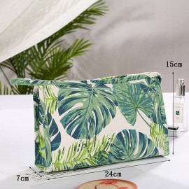 Creative Plant Print Cosmetic Bag Travel Wash Bag Cotton Canvas Storage Bag Large Capacity