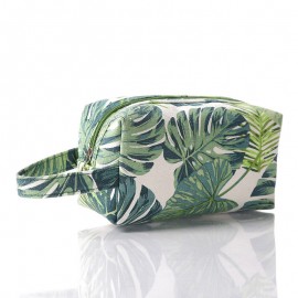 Creative Plant Print Cosmetic Bag Travel Wash Bag Cotton Canvas Storage Bag Large Capacity