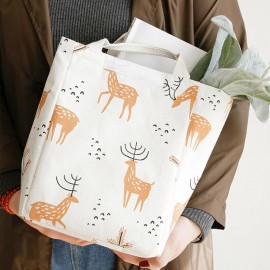 Creative Portable Japanese-style Large Insulation Bag Nordic Style Lunch Bag Animal Plant Pattern