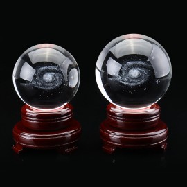 Crystal Galaxy Ball with Wooden Base Photography Prop Decorative Home Desk Craft