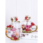 Crystal Glass Enamel Rose Flower Tea Cup Juice Coffee Mugs Festival Gift