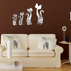 DIY 3D Four Cute Cats Acrylic Mirror Wall Stickers Home Room Art Decal