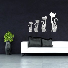 DIY 3D Four Cute Cats Acrylic Mirror Wall Stickers Home Room Art Decal