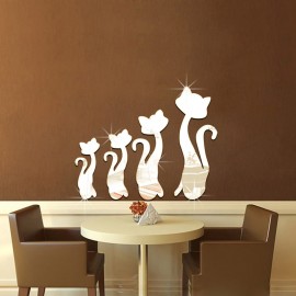 DIY 3D Four Cute Cats Acrylic Mirror Wall Stickers Home Room Art Decal