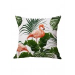 Flamingo Linen Throw Pillow Cover Pattern Watercolour Green Tropical Leaves Monstera Leaf Palm Aloha