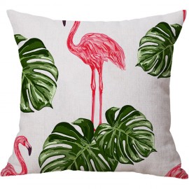 Flamingo Linen Throw Pillow Cover Pattern Watercolour Green Tropical Leaves Monstera Leaf Palm Aloha