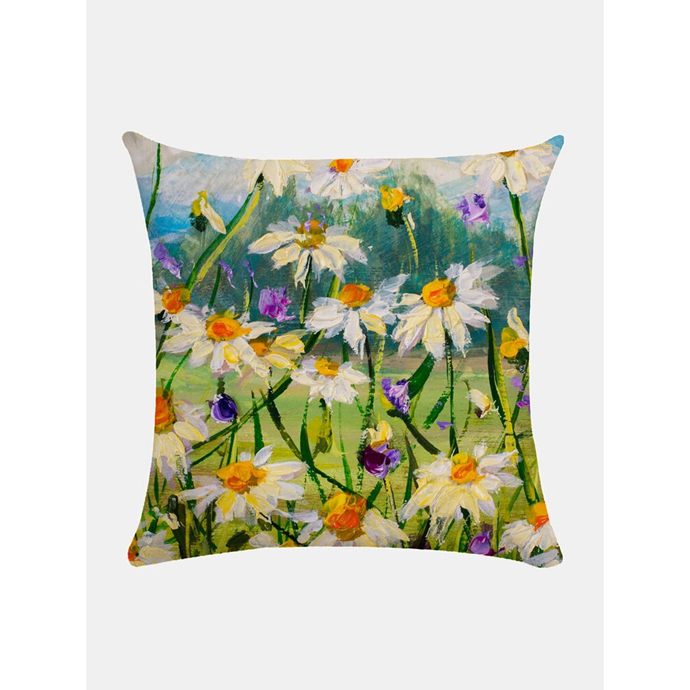 Floral Overlay Print Pattern Linen Cushion Cover Home Sofa Art Decor Throw Pillowcase