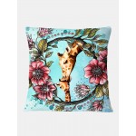 Giraffes And Flower Pattern Linen Cushion Cover Home Sofa Art Decor Throw Pillowcase