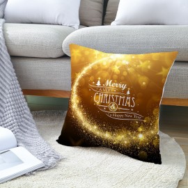 Golden Jingle Merry Christmas Linen Throw Pillow Case Home Sofa Christmas Decor Cushion Cover