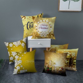 Golden Jingle Merry Christmas Linen Throw Pillow Case Home Sofa Christmas Decor Cushion Cover