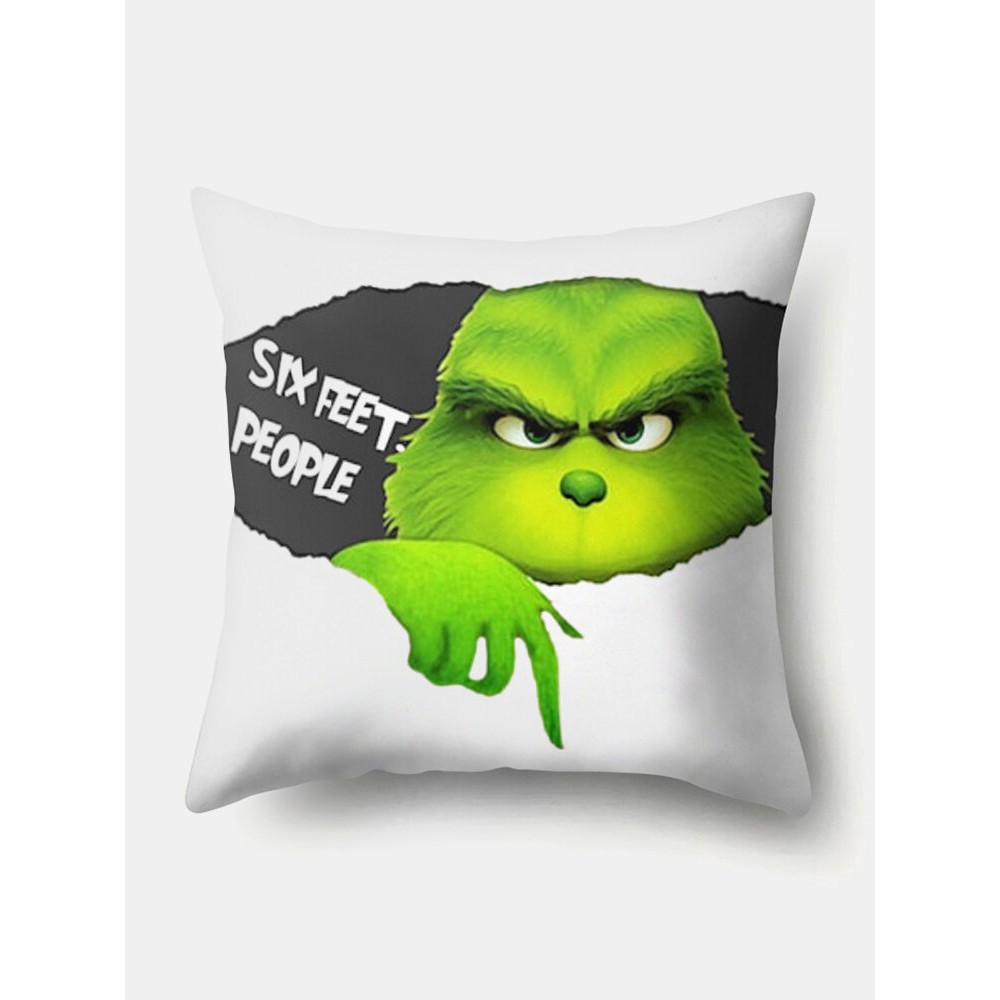 Green Fur Monster Pattern Linen Cushion Cover Home Sofa Art Decor Throw Pillowcase