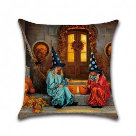 Halloween Witches Pumpkin Pattern Linen Cushion Cover Home Sofa Halloween Art Decor