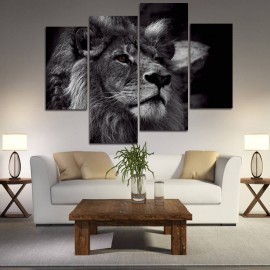 Hand Painted Four Combination Decorative Paintings Lion Head Wall Art For Home Decoration