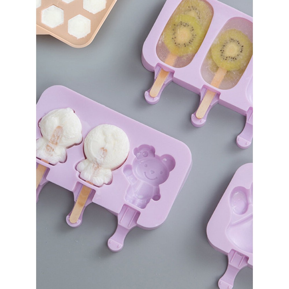 Ice Cream Ice Cream Mold Silicone Cartoon Homemade Popsicle Popsicle Mold Home Set To Send 50 Wooden Sticks