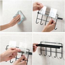 Iron Rack Multifunctional Kitchen Utensil Hook Free Punch Paper Roll Storage Rack Towel Rack