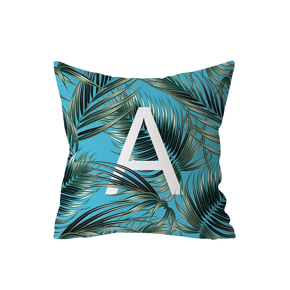 Jungle Green Plants Alphabet Letter Pattern Peach Skin Cushion Cover Home Sofa Art Decor Pillowcases