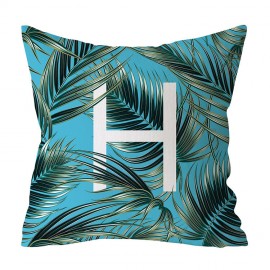 Jungle Green Plants Alphabet Letter Pattern Peach Skin Cushion Cover Home Sofa Art Decor Pillowcases