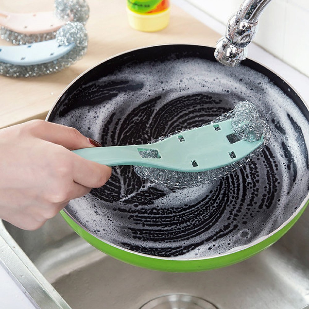 KCASA KC-CS03 Long Handle Pot Dish Bowl Steel Ball Brush Steel Wire Cleaning Dishwashing Brush