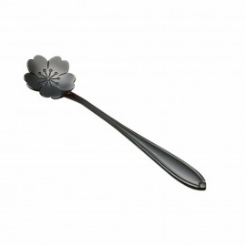 KCASA KC-FS01 Black Stainless Steel Flower Shape Coffee Sugar Spoon Teaspoons Ice Cream Tableware