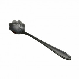 KCASA KC-FS01 Black Stainless Steel Flower Shape Coffee Sugar Spoon Teaspoons Ice Cream Tableware